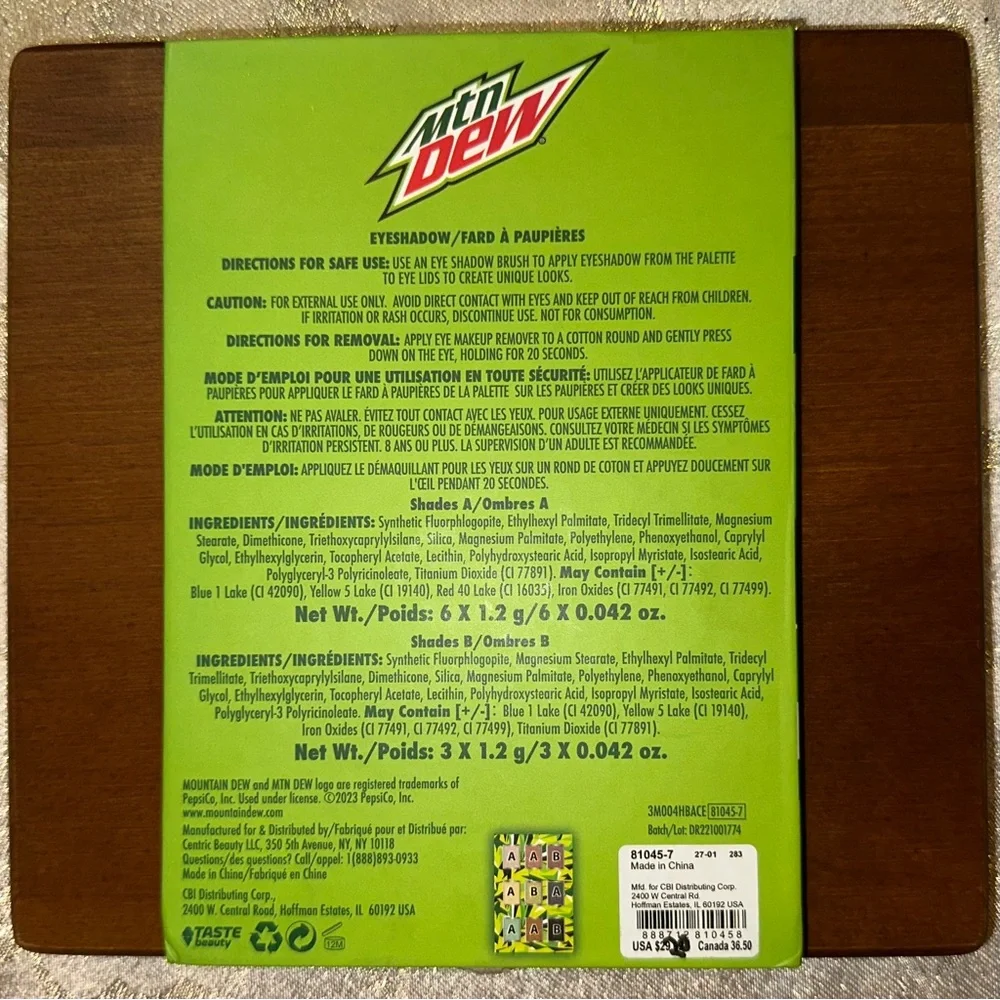 Mountain Dew Eyeshadow Palette 9 colors NWT